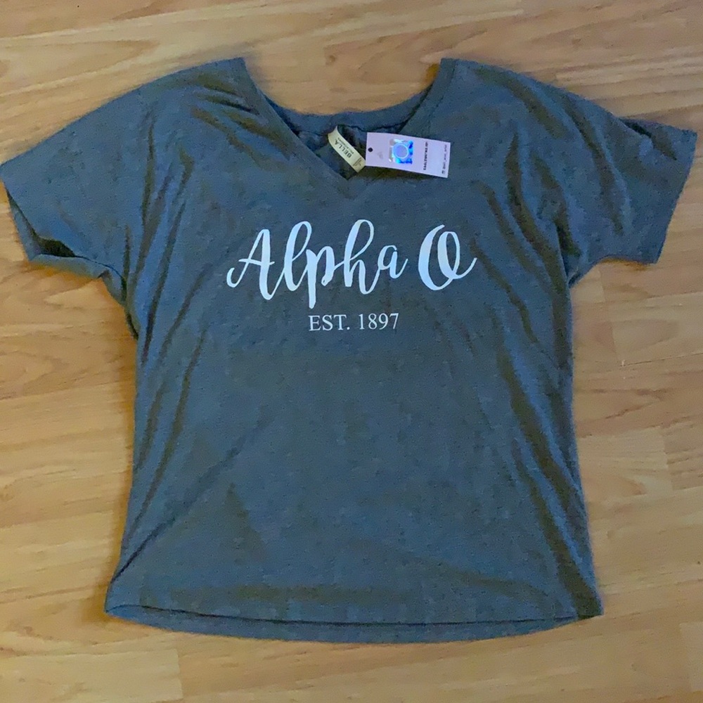 AOII Ali and Ariel Grey V-neck tee